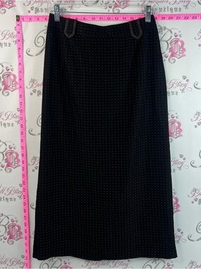 Vanity Fair skirt long polka dot pink Black Midi Skirt with White Pin Dots